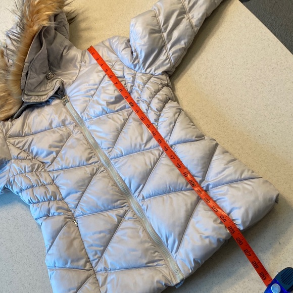 Guess Silver Puffer Hooded Jacket with Removable Faux Fur Women Size Small - Picture 14 of 16